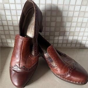 Josef Seibel wingtip Oxford Cordovan leather slip on chunky heels Shoes 40 9.5